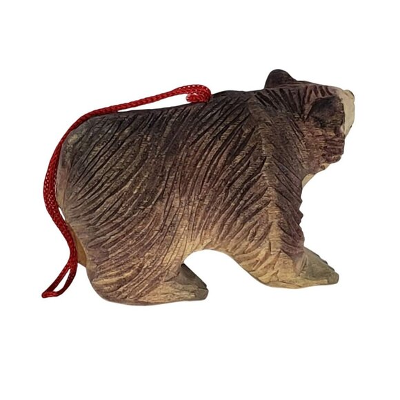 Vintage Wood Carved Bear Ornament Christmas Holiday Hanging Decor Rustic Decor - Picture 7 of 8